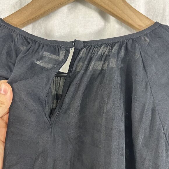 Pearl By Lela Rose Sheer Black Windowpane 3/4 Peasant Top Womens Size M - Picture 12 of 13